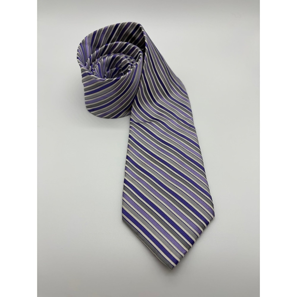 Stafford Tailored Culture Necktie, 100% Silk Purple/Lilac/Blue/White Stripe